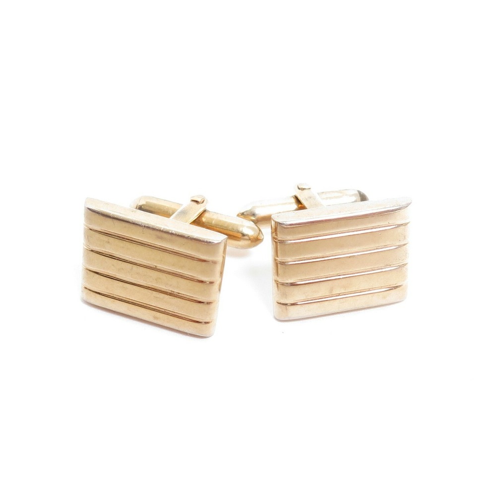 VINTAGE SIGNED SWANK GOLD PLATED LINED DESIGN CUFFLINKS‎ MEN'S JEWELRY